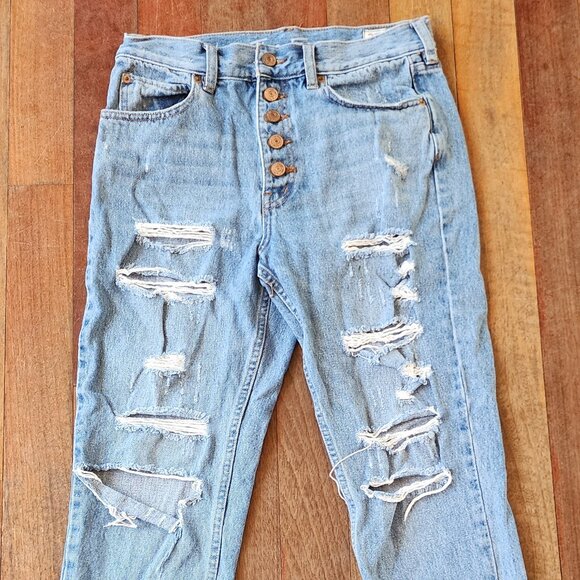 Free People We The Free High Waisted Ripped Button Fly Jeans Size 27 - Picture 4 of 16